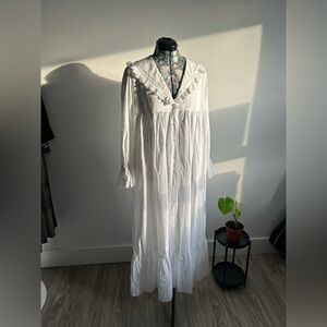 Cottagecore White Linen Dress Sz Lrg (12-14)